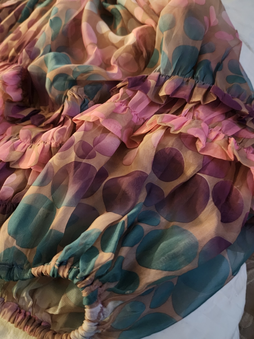 Sheer Ruffled Multi Color Dotted Blouse - Picture 3 of 7